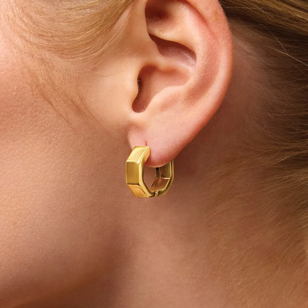 9ct Yellow Gold Silver Infused Mini 7 Sided Huggie Earrings