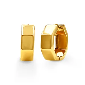 9ct Yellow Gold Silver Infused Mini 7 Sided Huggie Earrings