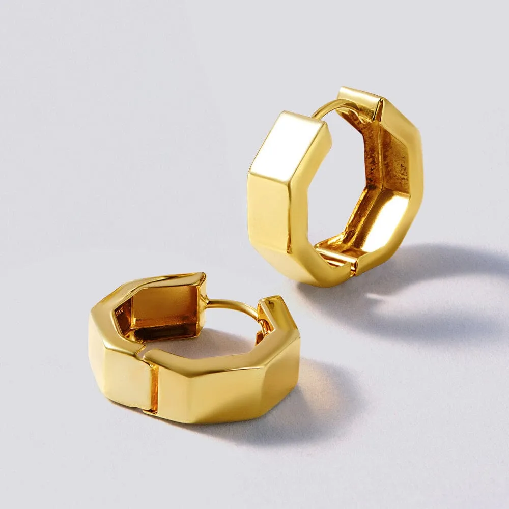 9ct Yellow Gold Silver Infused Mini 7 Sided Huggie Earrings