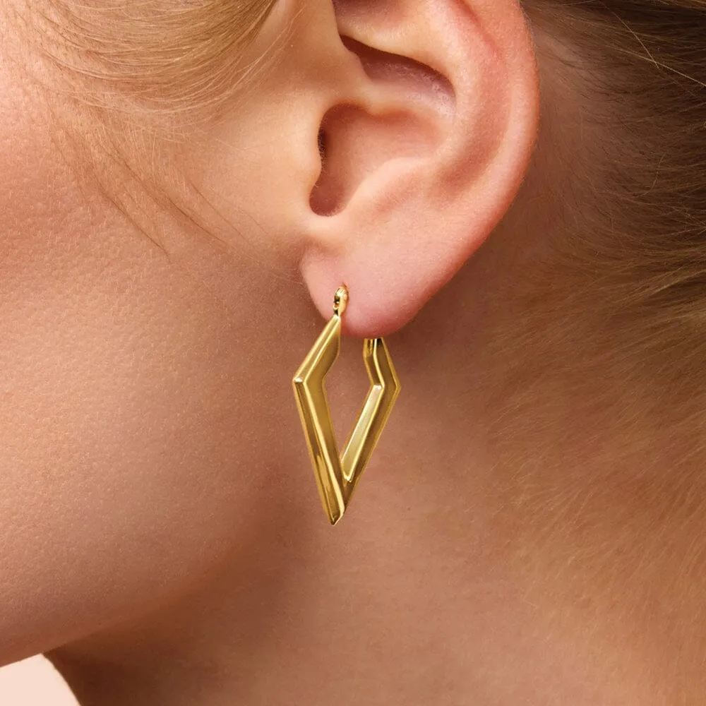 9ct Yellow Gold Silver Infused V Style Hoop Earrings