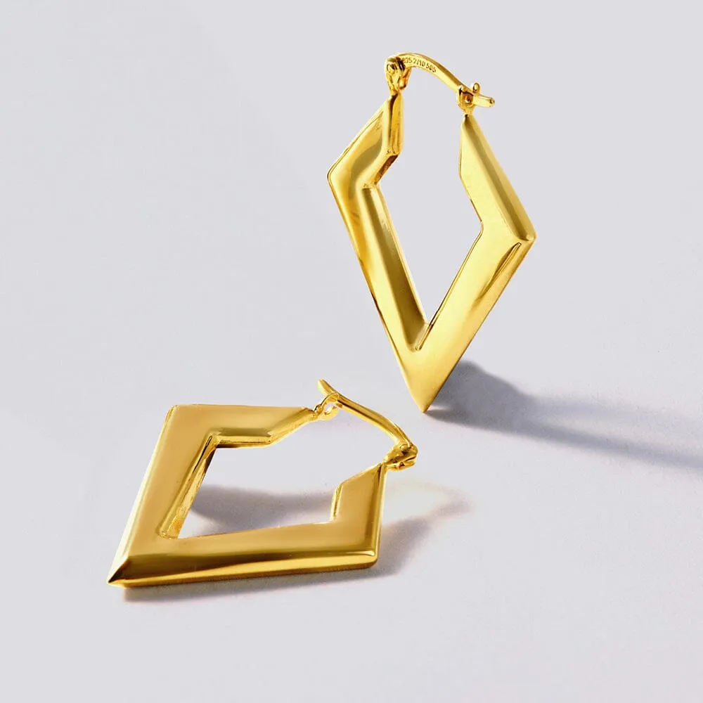 9ct Yellow Gold Silver Infused V Style Hoop Earrings