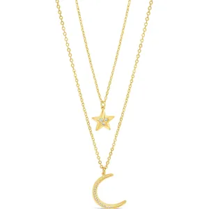 Absolute Star & Moon Layered Necklace - Gold