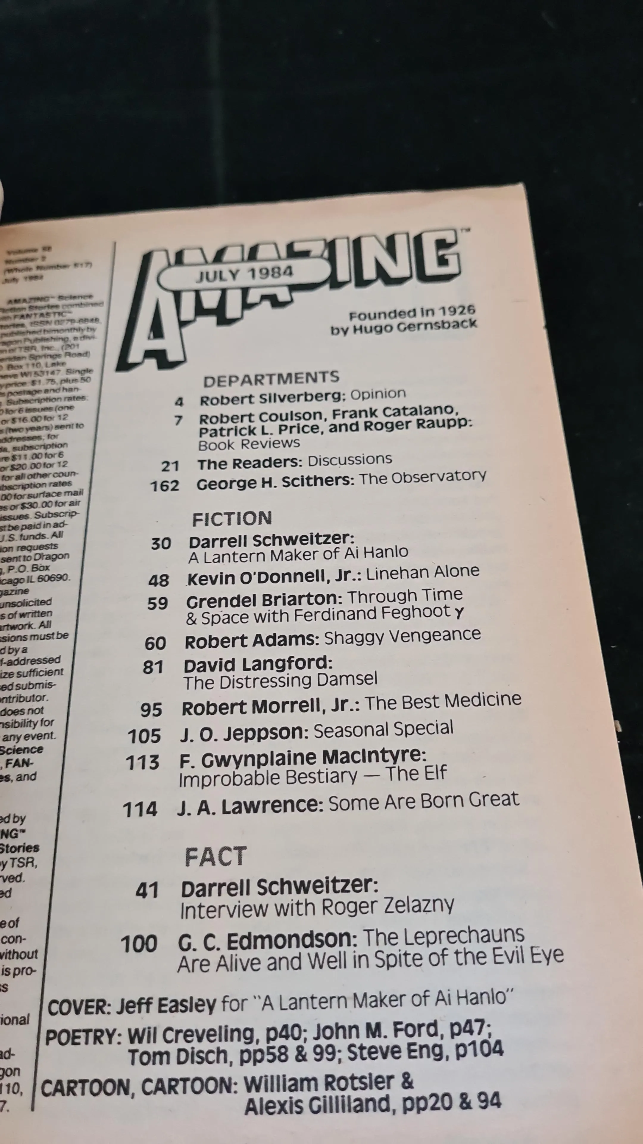 Amazing Science Fiction Stories July 1984