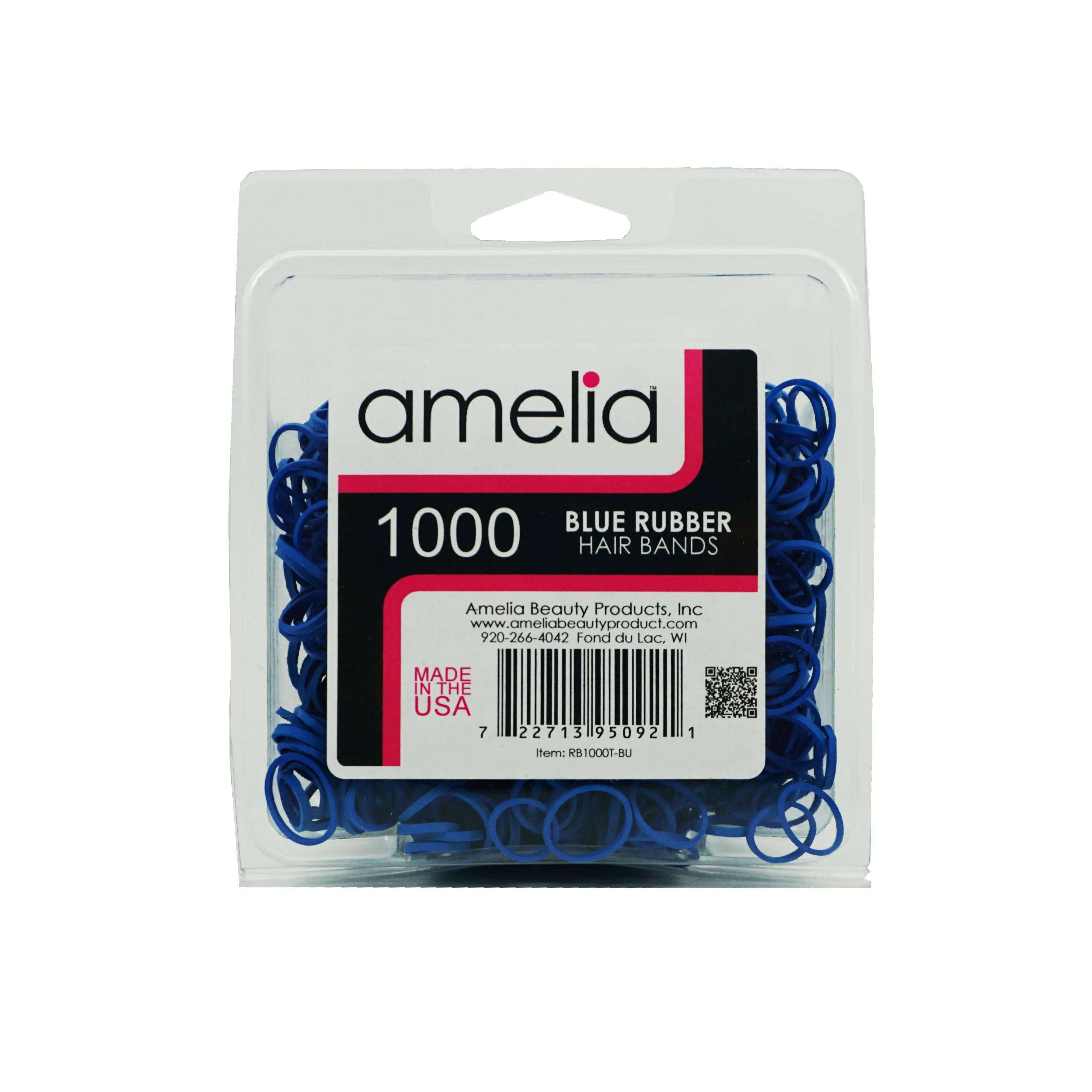 Amelia Beauty | 1/2in, Blue, Elastic Rubber Band Pony Tail Holders | Made in USA, Ideal for Ponytails, Braids, Twists, Dreadlocks, Styling Accessories for Women, Men and Girls | 1000 Pack