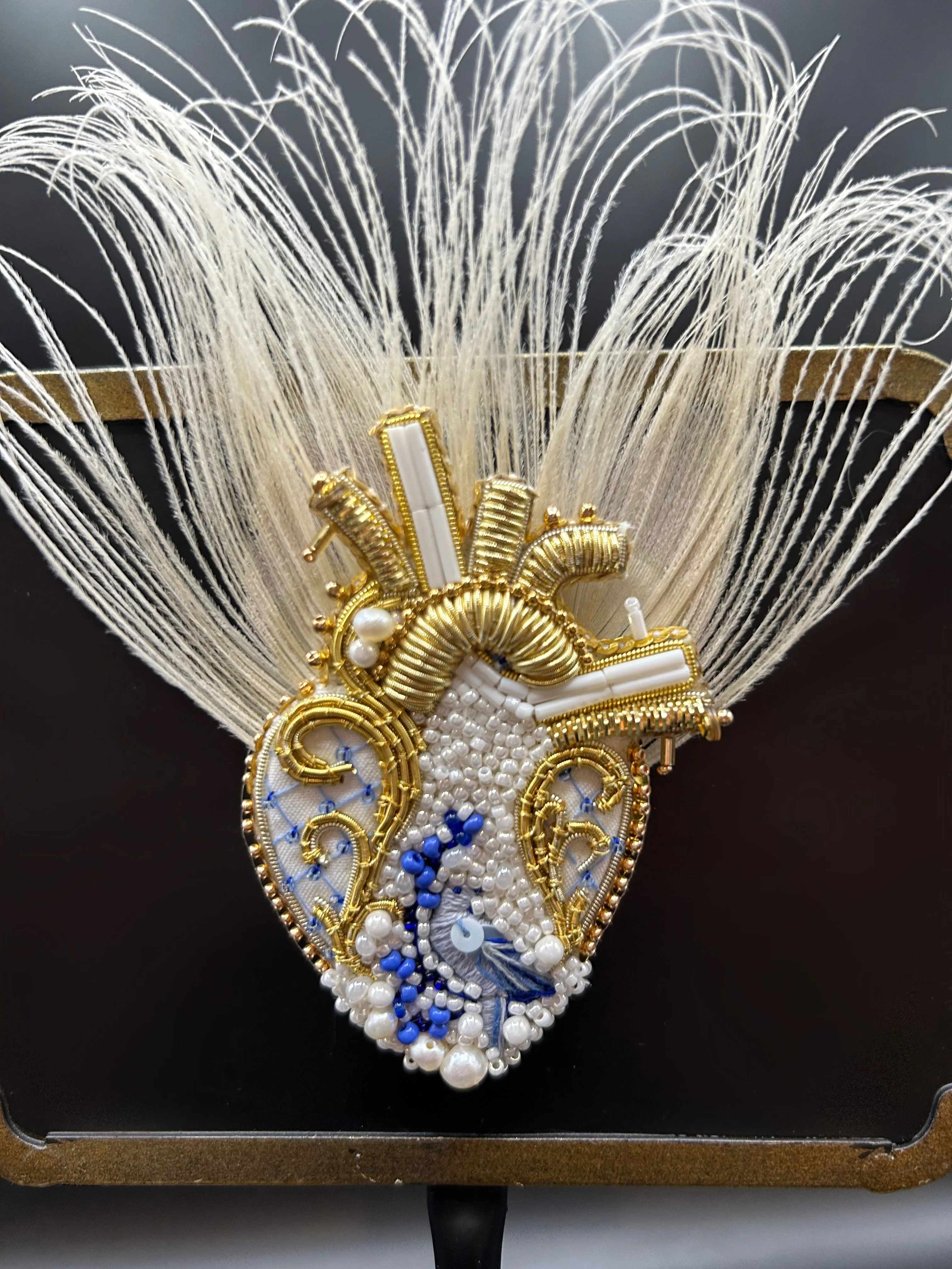Anatomical Feather Heart Brooch