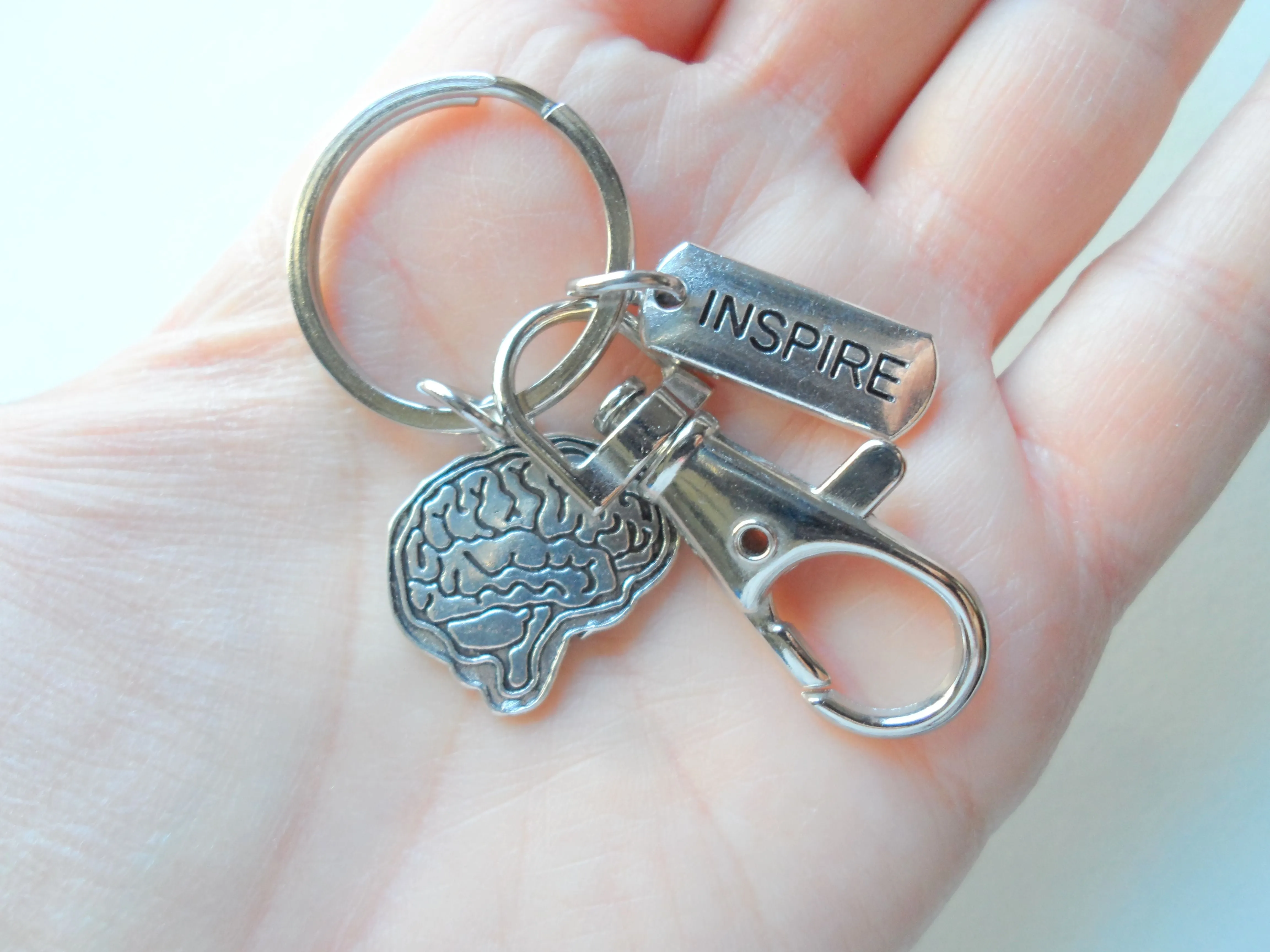 Anatomy Teacher Keychain or Psychologist Keychain, Brain, Inspire Charm & Swivel Clasp Keychain