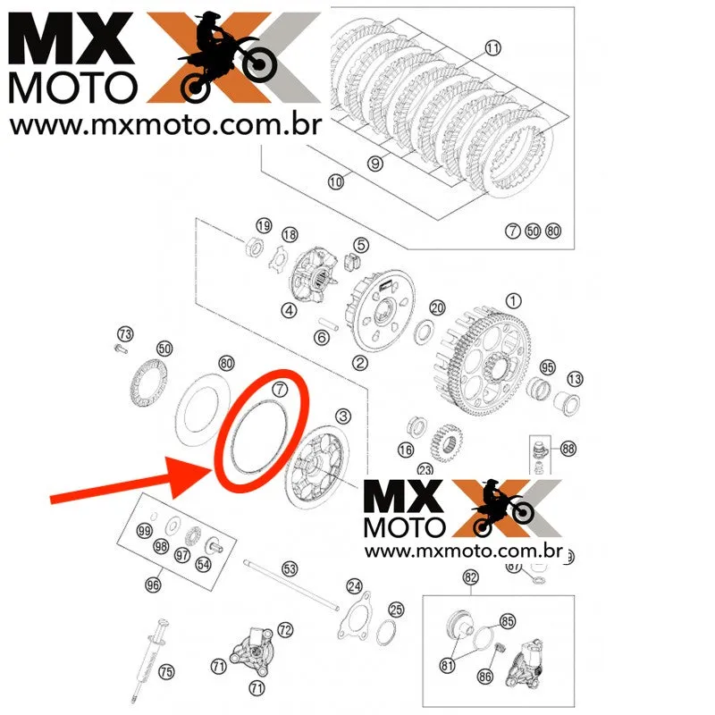 Arruela Grande da Embreagem Original KTM 2T 250/300 e 4T 250/350/450/500 2012 a 2024 - Husqvarna 2T/4T 2014 a 2024 - Gas Gas 2T/4T 21 a 24 - 78132013000