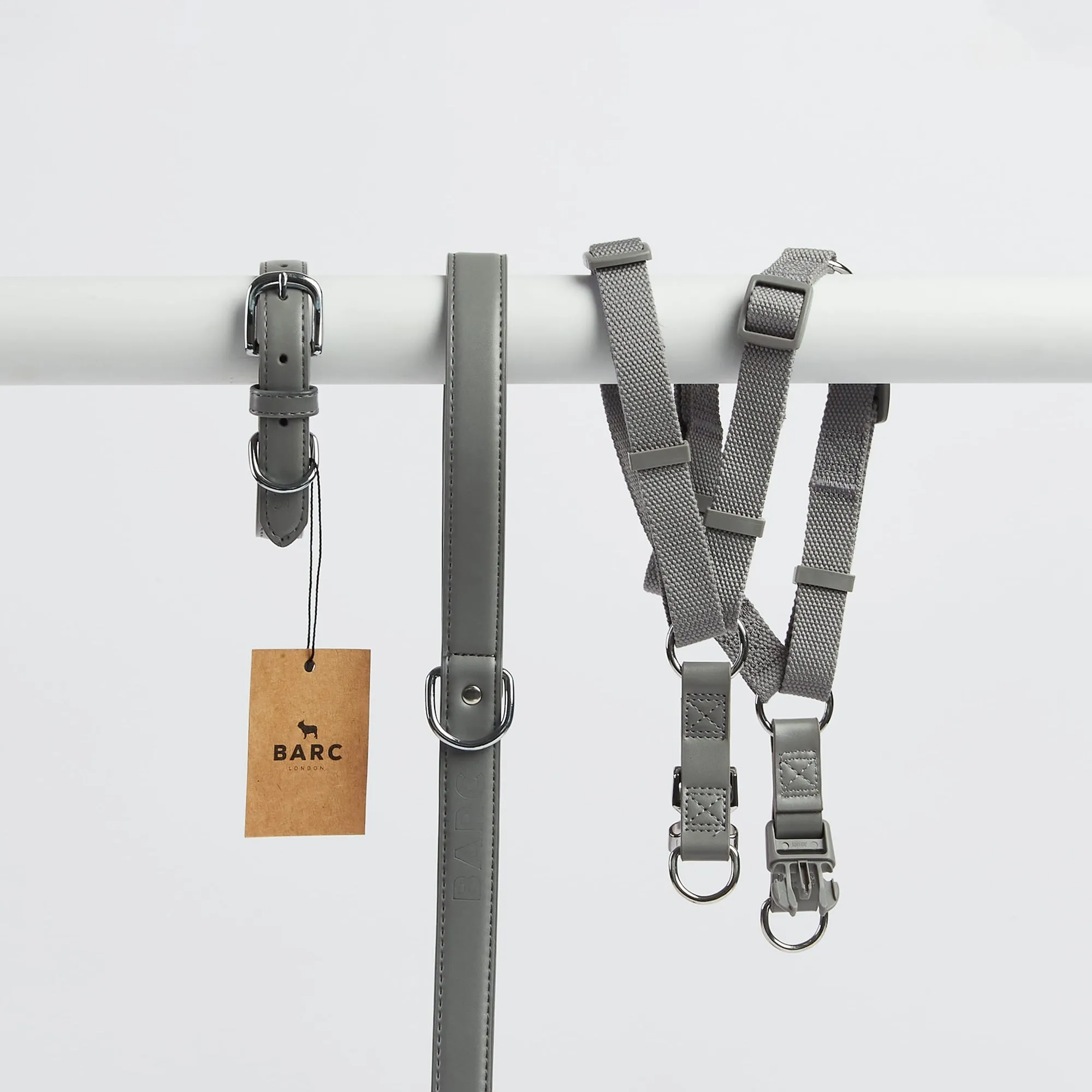 Ash Grey Dog Collar, Harness & Lead Set