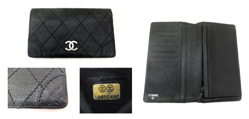 Authentic Chanel Black Caviar Distressed Jumbo   Wallet