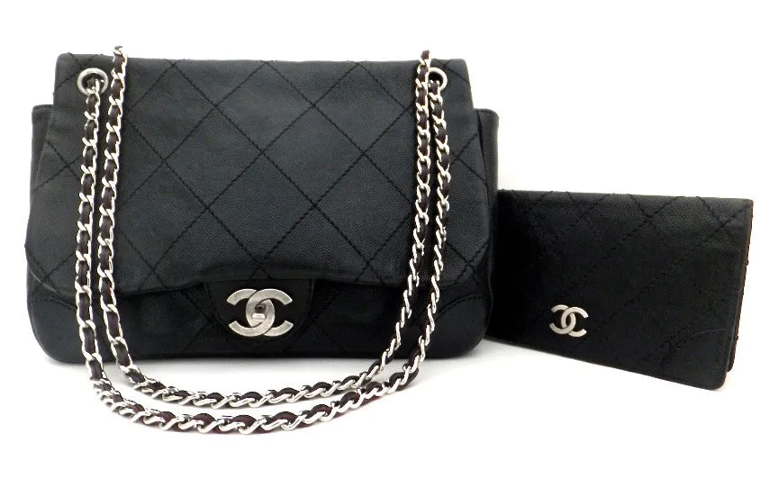 Authentic Chanel Black Caviar Distressed Jumbo   Wallet