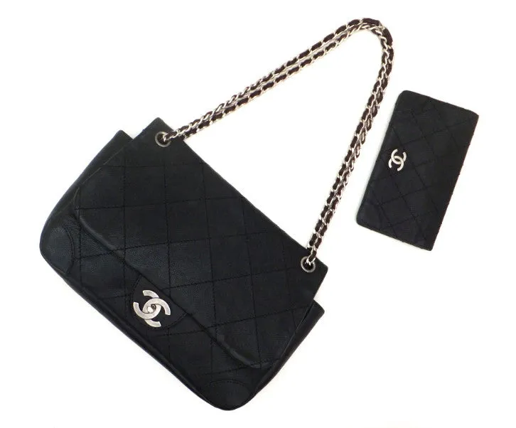 Authentic Chanel Black Caviar Distressed Jumbo   Wallet