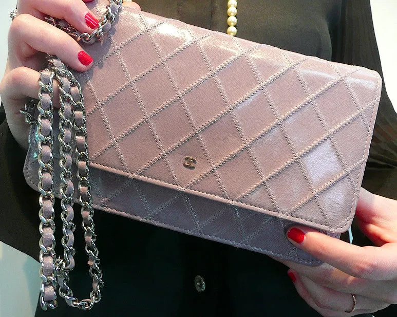 Authentic Chanel Lilac Quilted Wallet On Chain (WOC) Handbag