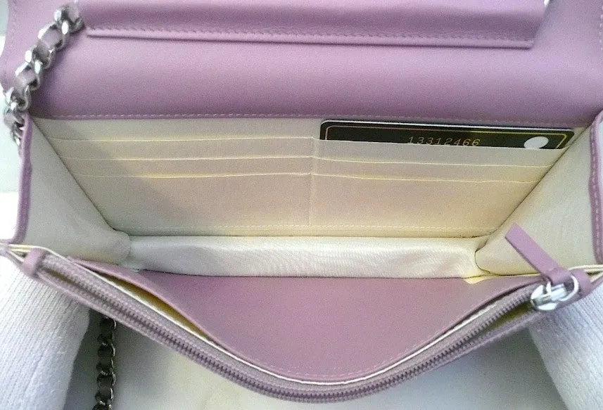 Authentic Chanel Lilac Quilted Wallet On Chain (WOC) Handbag
