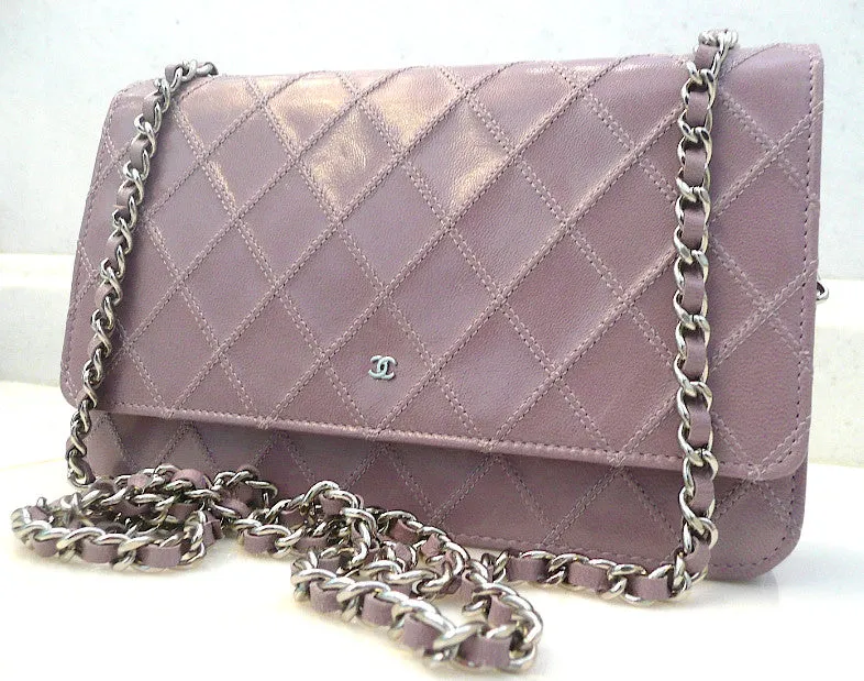 Authentic Chanel Lilac Quilted Wallet On Chain (WOC) Handbag