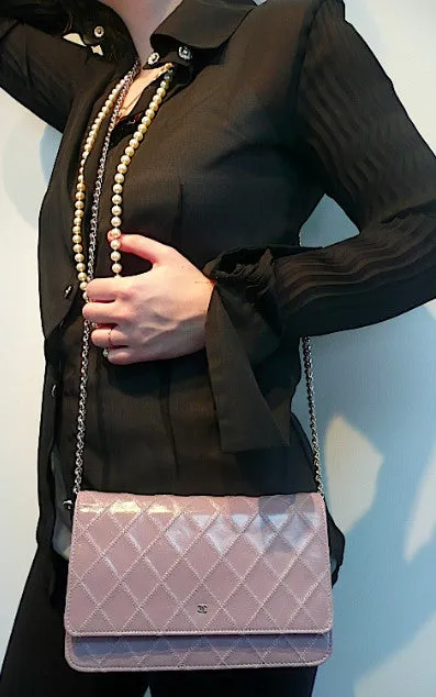 Authentic Chanel Lilac Quilted Wallet On Chain (WOC) Handbag