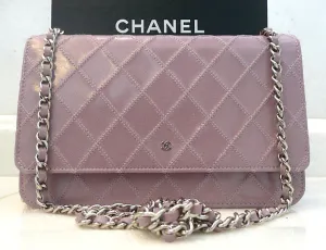 Authentic Chanel Lilac Quilted Wallet On Chain (WOC) Handbag
