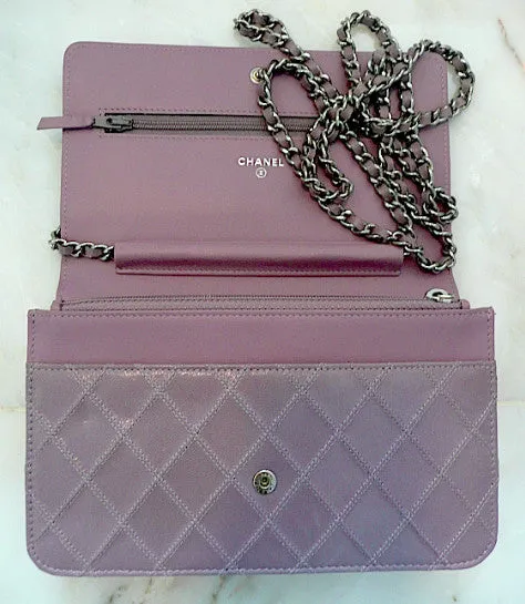 Authentic Chanel Lilac Quilted Wallet On Chain (WOC) Handbag