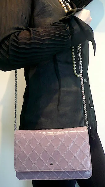 Authentic Chanel Lilac Quilted Wallet On Chain (WOC) Handbag