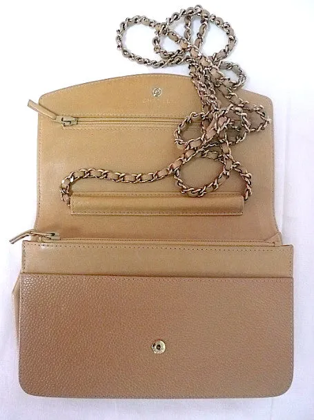 Authentic Chanel Tan Caviar Wallet On Chain (WOC) Handbag