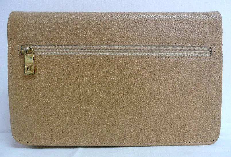 Authentic Chanel Tan Caviar Wallet On Chain (WOC) Handbag
