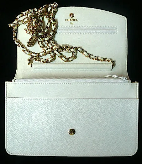 Authentic Chanel White Caviar Wallet On Chain (WOC) Handbag