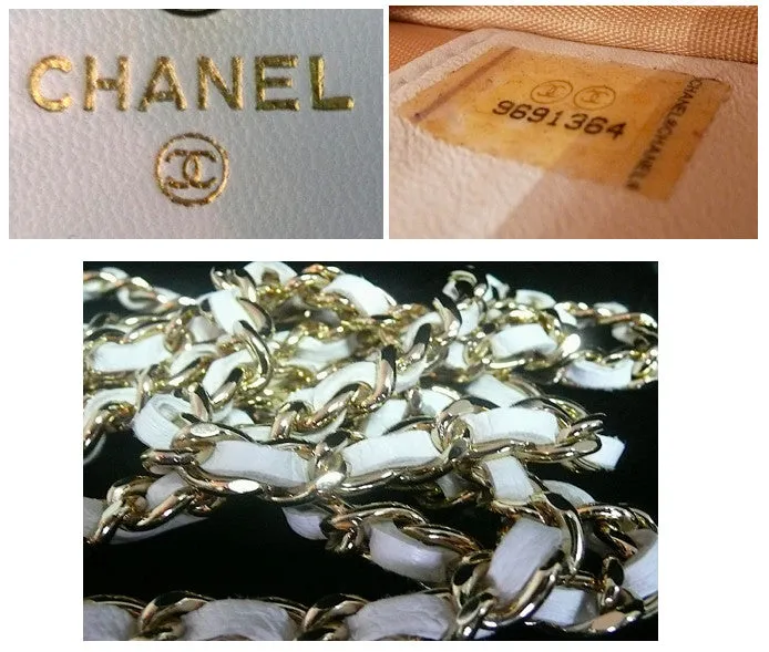 Authentic Chanel White Caviar Wallet On Chain (WOC) Handbag