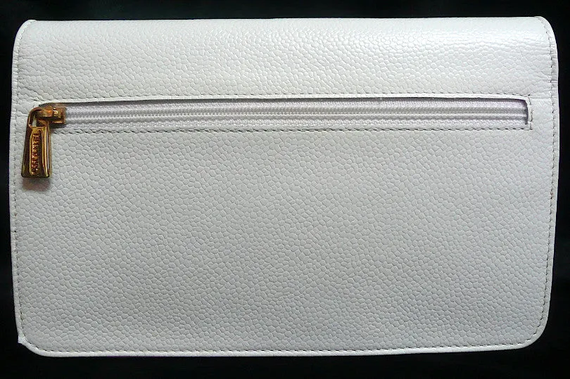 Authentic Chanel White Caviar Wallet On Chain (WOC) Handbag