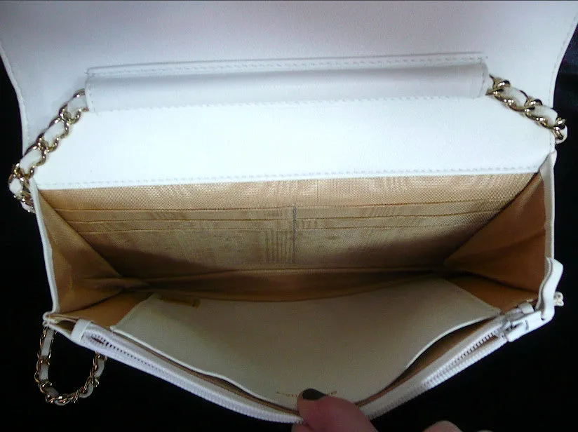 Authentic Chanel White Caviar Wallet On Chain (WOC) Handbag