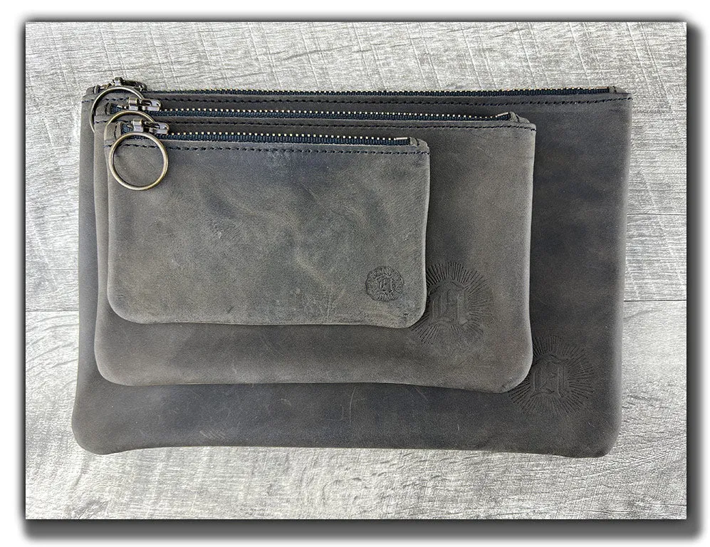 B-STOCK Leather Zipper Pouch - Aged Steel (Factory Second - Imperfect Corners)
