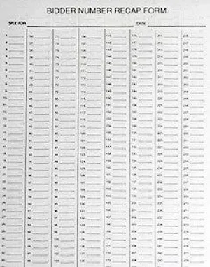 Bidder No. Recap Forms (50/Pad)