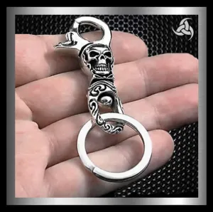 Biker Keychain Heavy Skull Belt Clip Sterling Silver Wallet Connector