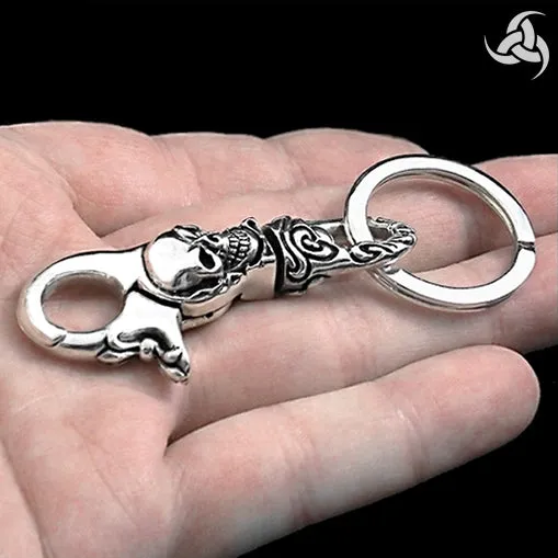 Biker Keychain Heavy Skull Belt Clip Sterling Silver Wallet Connector