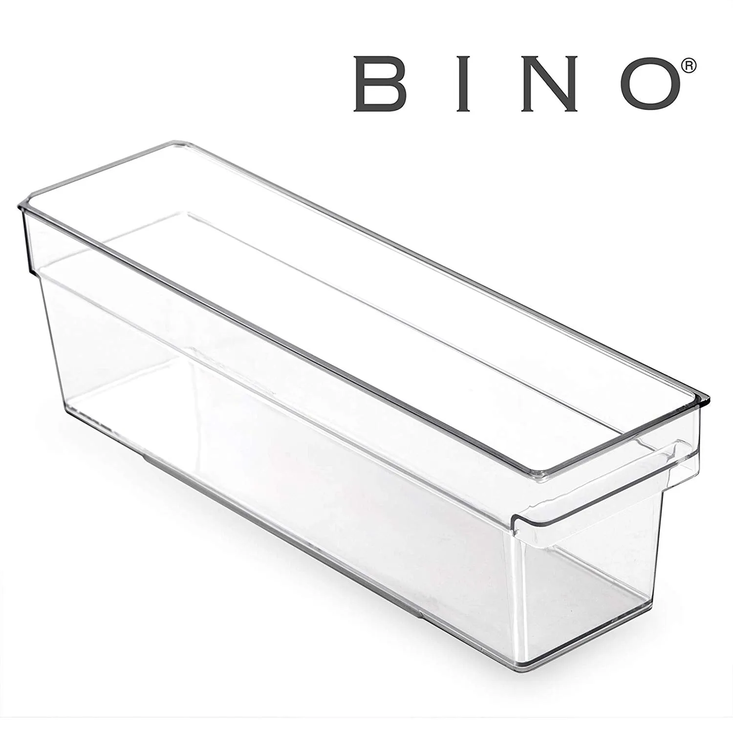 BINO Refrigerator, Freezer and Pantry Cabinet Storage Drawer Organizer Bin, Clear and Transparent Plastic Nesting Container for Home and Kitchen with Built-In Pull Out Handle, X-Large