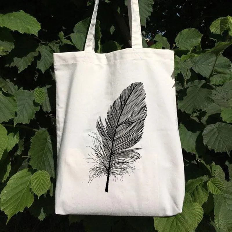 BLACK FEATHER CANVAS BAG
