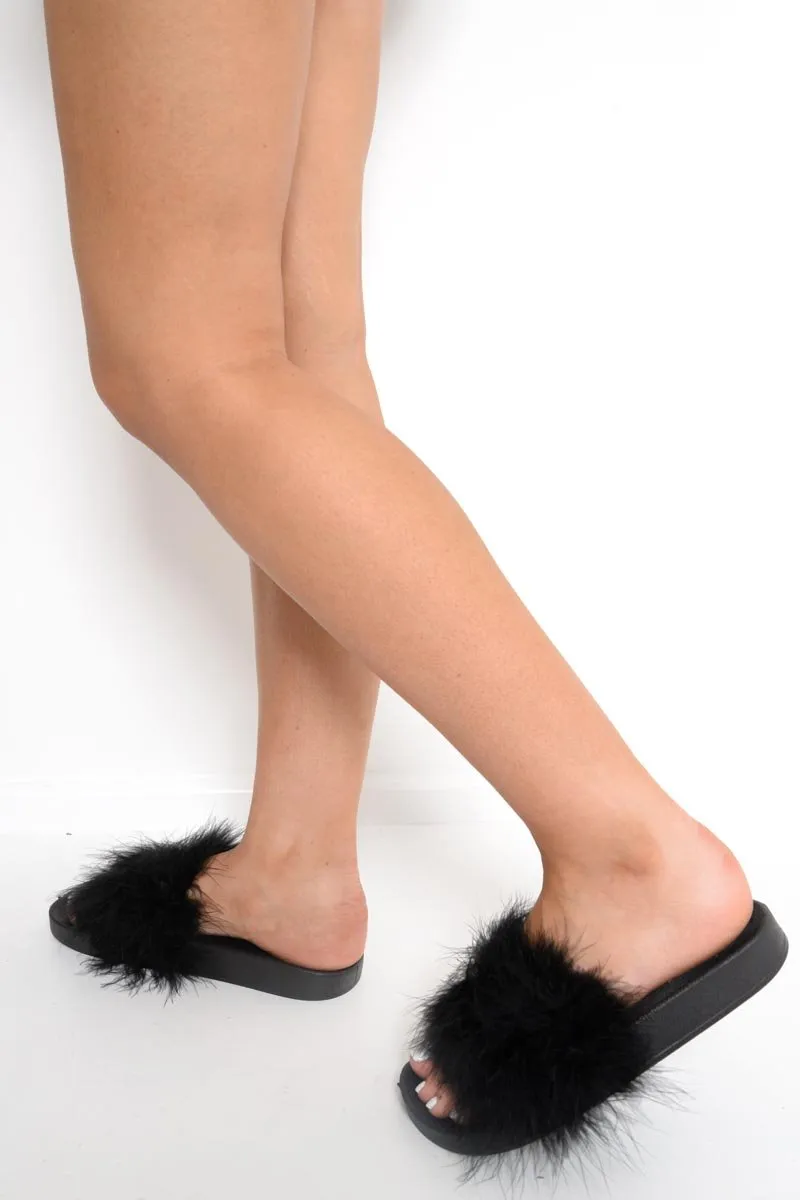 Black Feather Sliders - Andressa