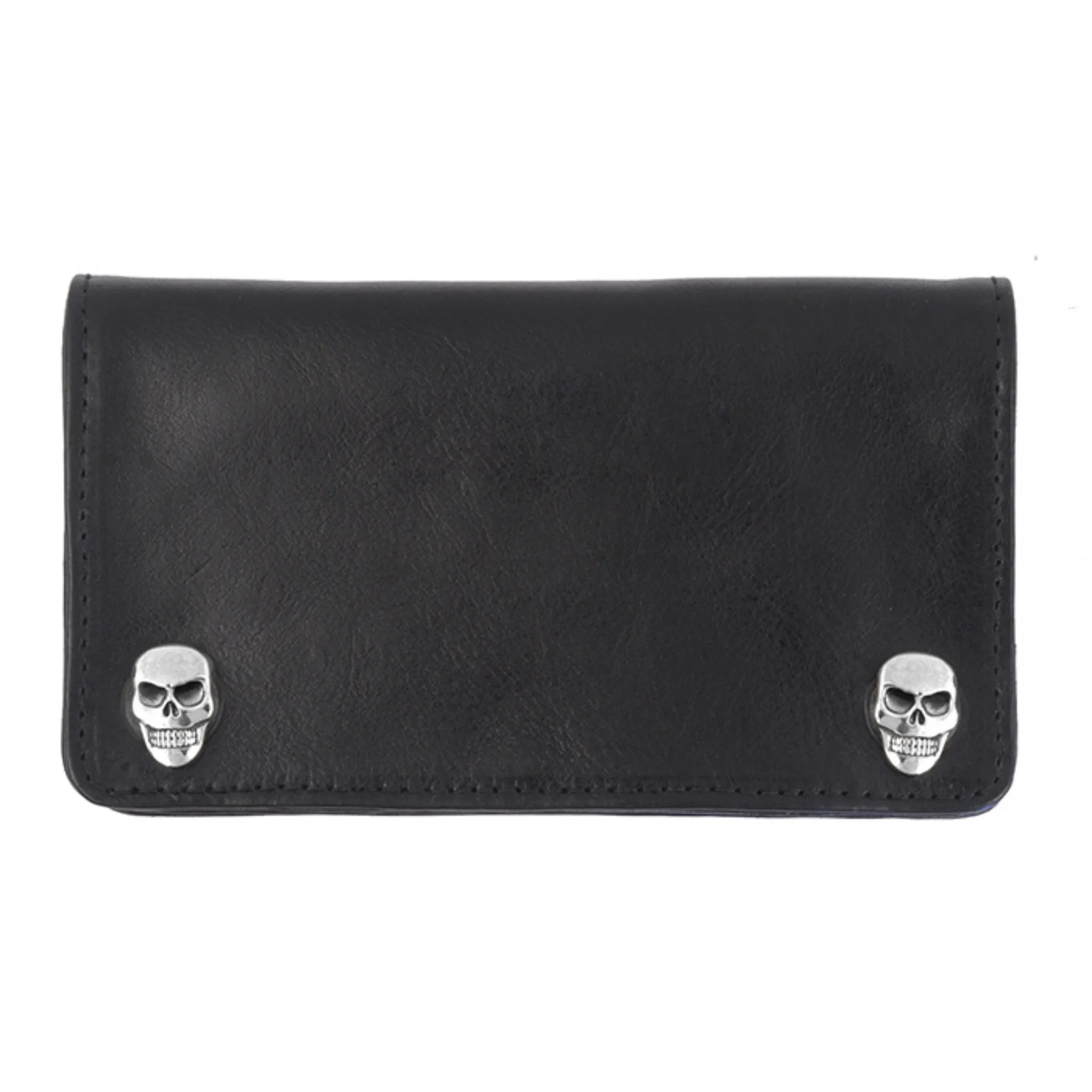 Black Leather Wallet with Skull Snaps