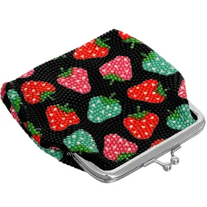 Black Multicolor Strawberry Kisslock Coin Purse