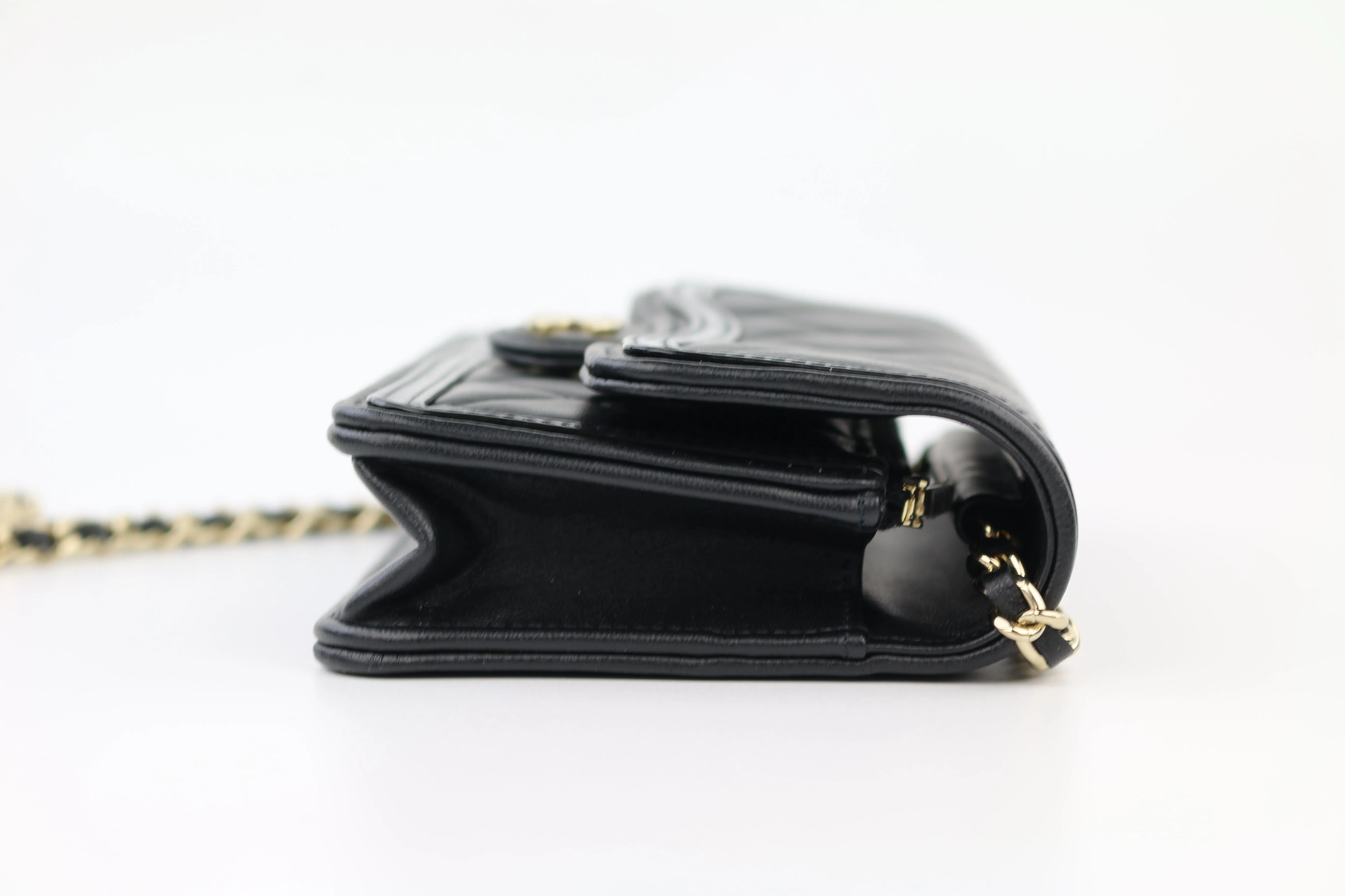 Black Patent/Calfskin Phone Holder on a Chain