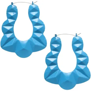 Blue Large Bamboo Doorknocker Earrings