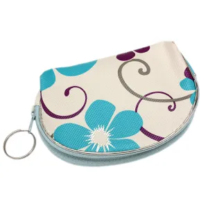 Blue Purple Floral Key Chain Mini Purse