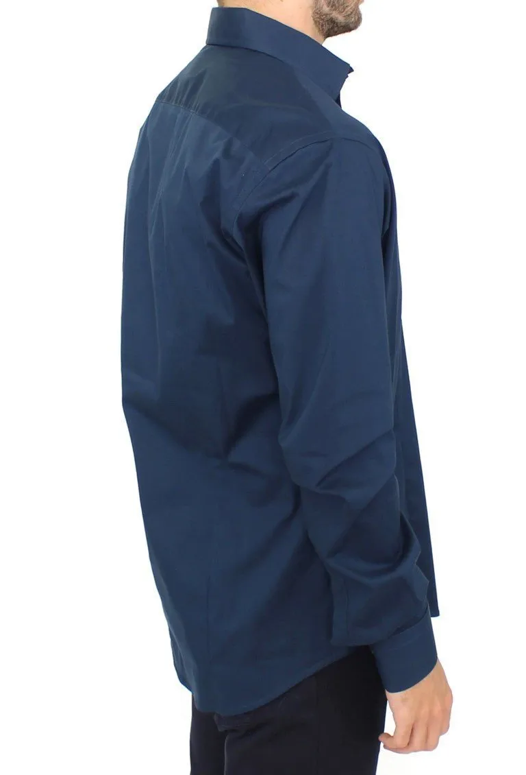 Blue stretch cotton shirt