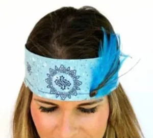 Boho Blue Feather Bandana