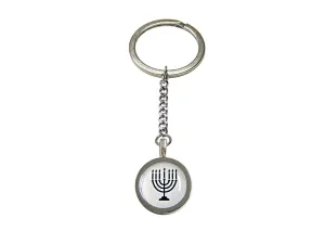 Bordered Round Menorah Pendant Keychain
