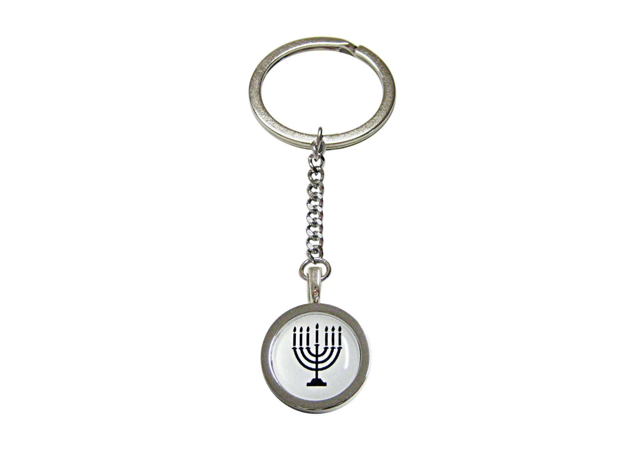 Bordered Round Menorah Pendant Keychain