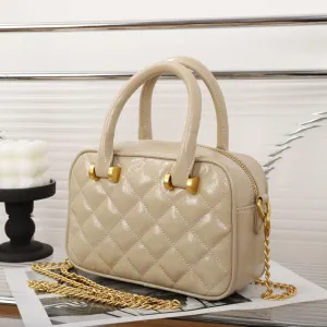 Boston bag genuine leather women's bag, high-end small fragrant wind rhombus chain bag, oil wax cowhide crossbody handbag 8169