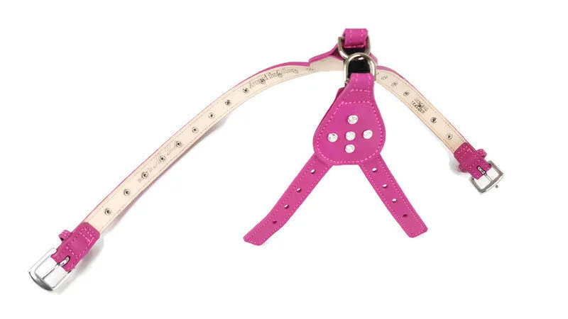 Brie Leather Step-In Dog Harness with Clear Crystals on Straps and Tabs