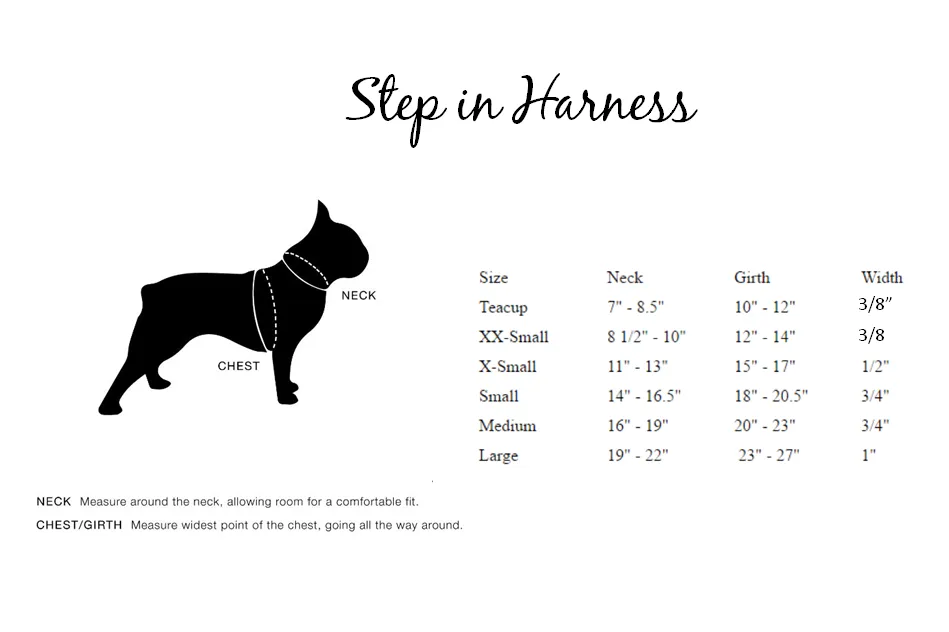 Brie Leather Step-In Dog Harness with Clear Crystals on Straps and Tabs