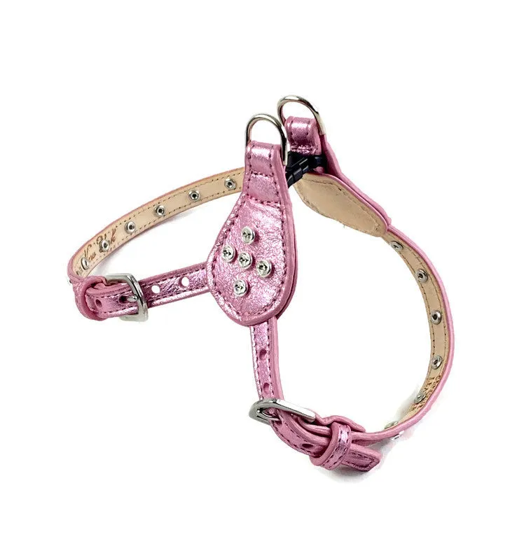 Brie Leather Step-In Dog Harness with Clear Crystals on Straps and Tabs