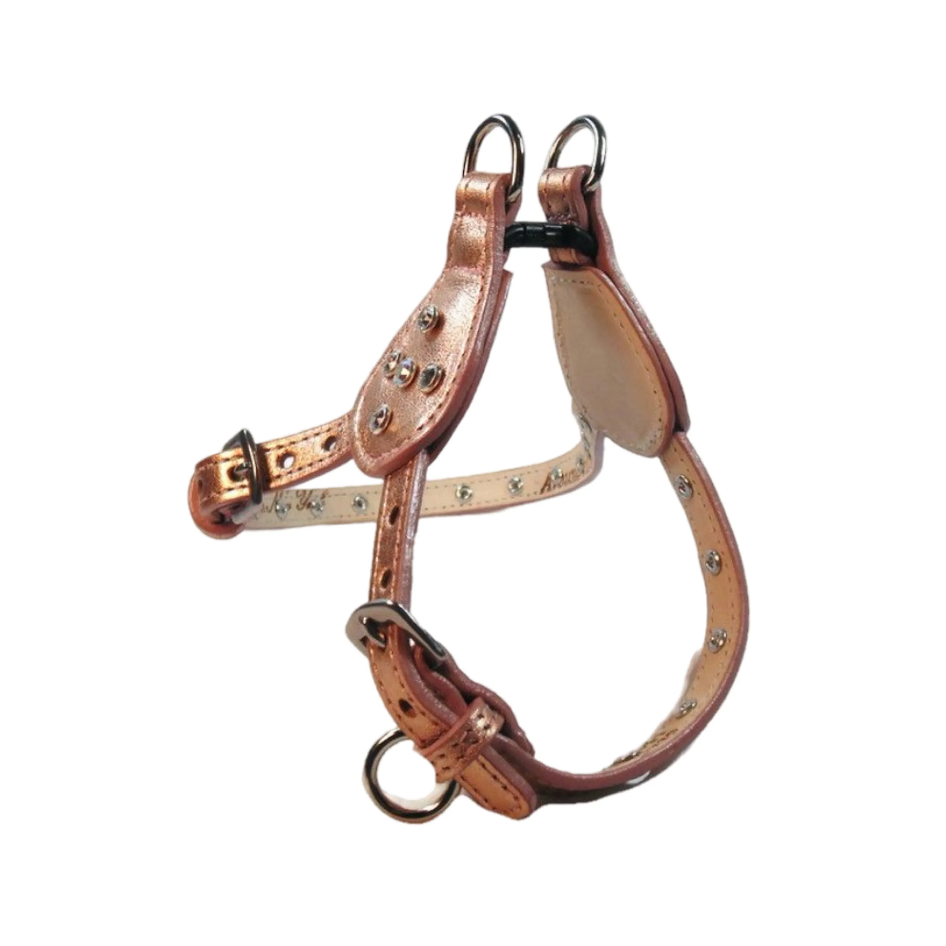 Brie Leather Step-In Dog Harness with Clear Crystals on Straps and Tabs