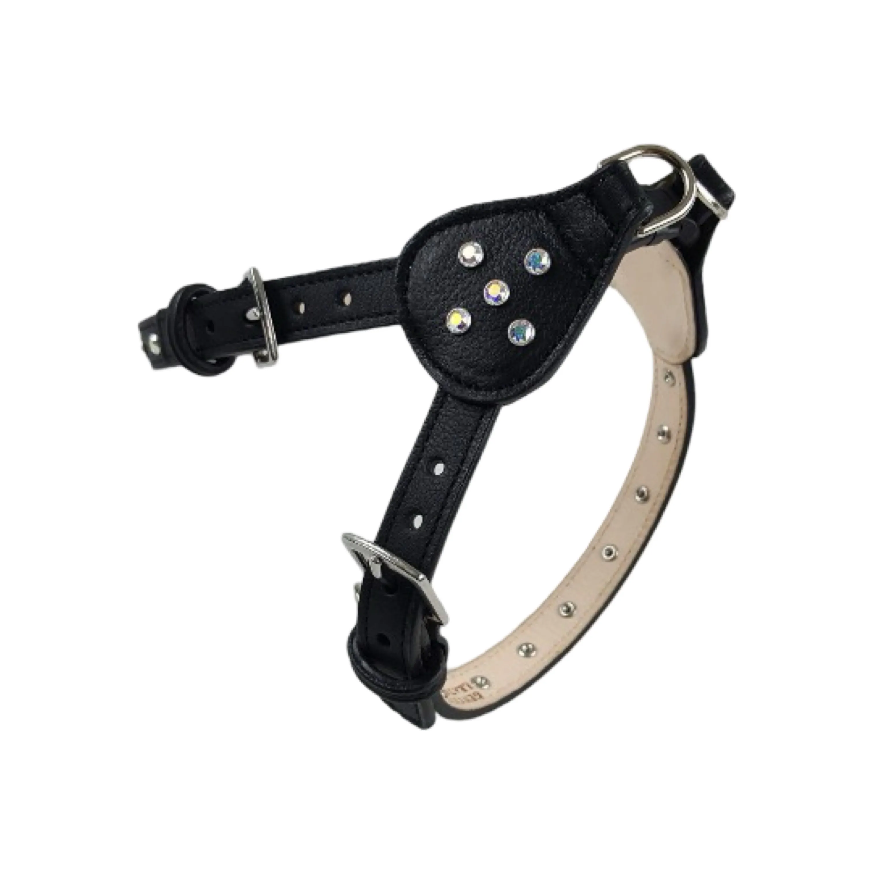 Brie Leather Step-In Dog Harness with Clear Crystals on Straps and Tabs